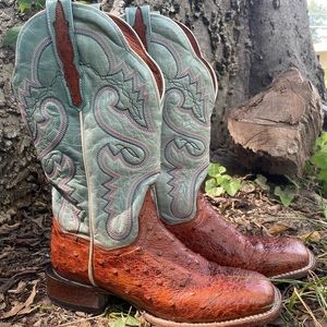 Dan post cognac full quill ostrich boot